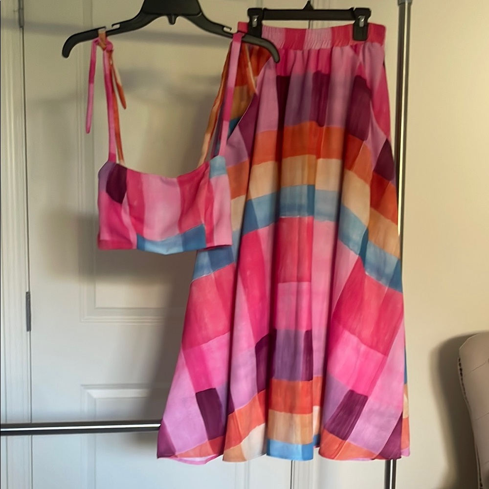 Peixoto Pink Textured Top and skirt